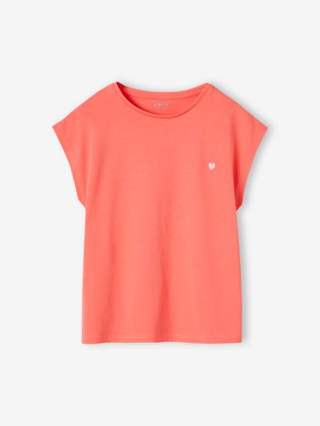 T-shirt lisa Basics, mangas curtas, para menina coral+tangerina 