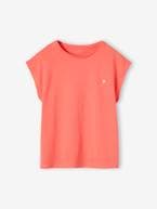 T-shirt lisa Basics, mangas curtas, para menina coral+cru+tangerina 