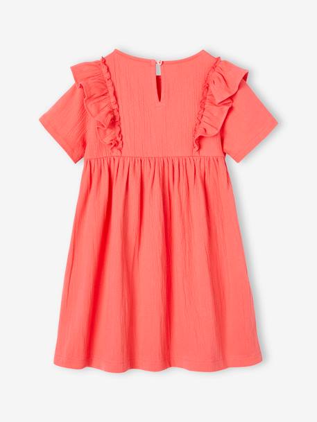 Vestido com folhos, para menina coral+cru 