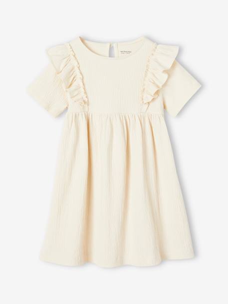 Vestido com folhos, para menina coral+cru 