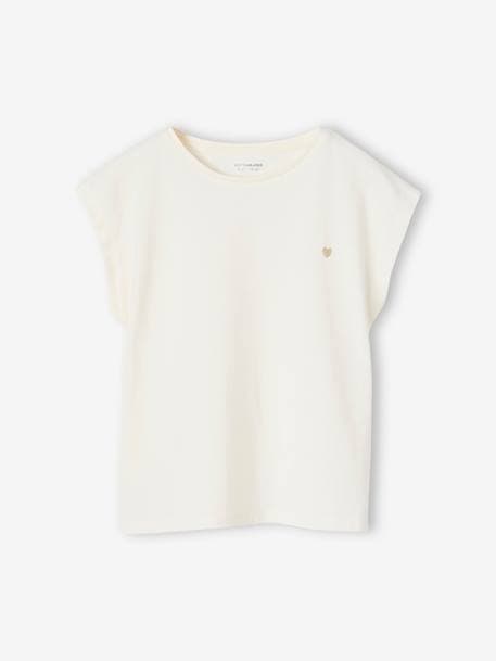 T-shirt lisa Basics, mangas curtas, para menina coral+cru 