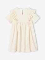 Vestido com folhos, para menina coral+cru 