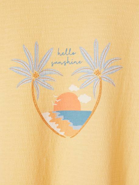 T-shirt com motivo, em malha com relevo, para menina amarelo-pastel+coral 