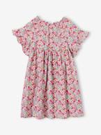 Vestido às flores, mangas borboleta com folhos, para menina rosa 