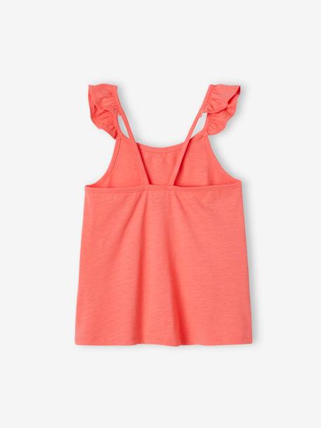 Top Basics, folho nas alças, para menina coral+cru 