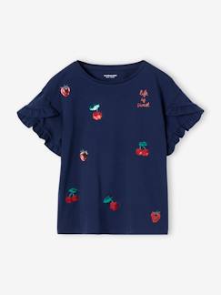 Menina 2-14 anos-T-shirts-T-shirt às riscas, coração com lantejoulas, para menina