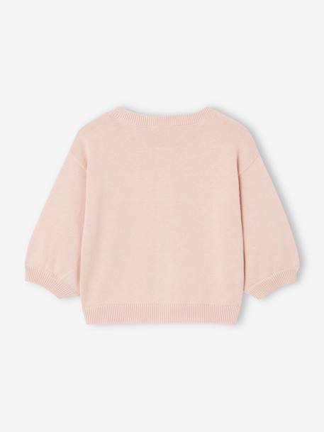 Casaco basics em tricot, coração bordado, para bebé branco+rosado 