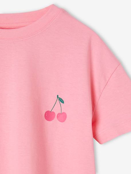 T-shirt lisa Basics, mangas curtas, para menina rosa-bombom+verde amêndoa 