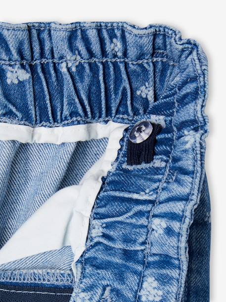 Jeans largos estilo paperbag, estampado às flores, para menina azul-escuro+stone 