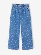 Jeans largos estilo paperbag, estampado às flores, para menina azul-escuro+stone 