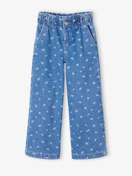 Jeans largos estilo paperbag, estampado às flores, para menina azul-escuro+stone 