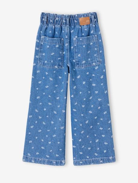 Jeans largos estilo paperbag, estampado às flores, para menina azul-escuro+stone 