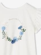 T-shirt com coroa de flores em relevo e purpurinas, para menina cru 