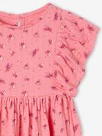 Vestido às flores, em malha com relevo, para menina cru+rosa-bombom+tangerina 