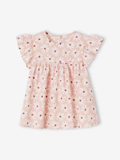 Menina 2-14 anos-Blusa às flores, mangas curtas com folhos, para menina