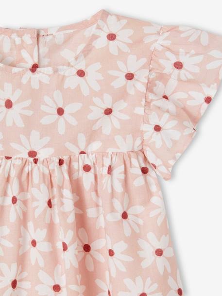 Blusa às flores, mangas curtas com folhos, para menina laranja estampado+rosa-pálido 