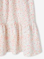 Vestido aos favos, com alças, para menina alperce+branco estampado+verde-esmeralda 