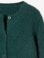 Casaco em malha tricot ajurada, para menina pau-rosa+verde 