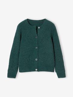 Menina 2-14 anos-Camisolas, casacos de malha, sweats-Casacos malha-Casaco em malha tricot ajurada, para menina