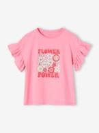 T-shirt 'Flower Power', folhos nas mangas, para menina rosa-bombom 