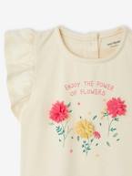 T-shirt com flores em relevo, para bebé cru+ROSA CLARO LISO COM MOTIVO 