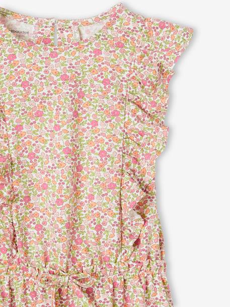 Vestido estampado com folhos, para menina azul-céu+rosa+VERDE ESCURO ESTAMPADO 