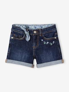 Denim-Menina 2-14 anos-Calções de ganga com laço às flores e bordado, para menina