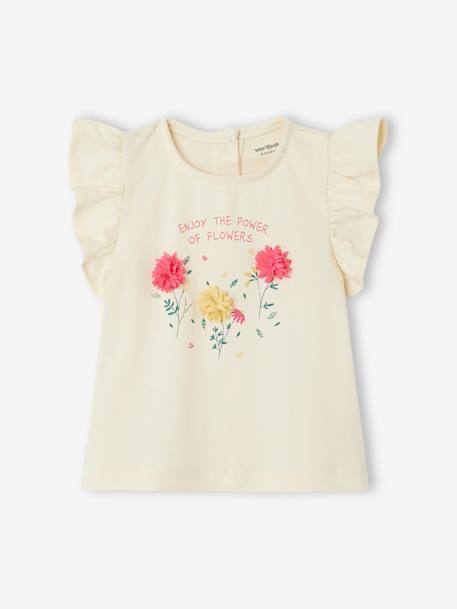 T-shirt com flores em relevo, para bebé cru+ROSA CLARO LISO COM MOTIVO 