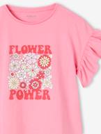 T-shirt 'Flower Power', folhos nas mangas, para menina rosa-bombom 