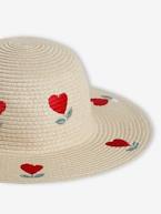 Chapéu modelo capeline aspeto palha, com corações, para menina madeira 