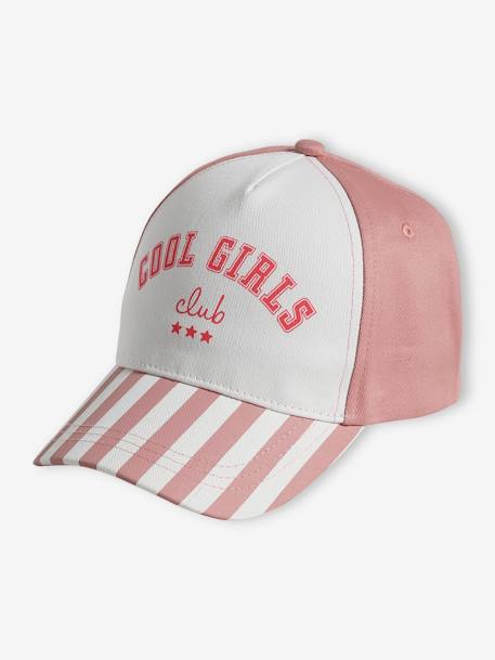 Boné 'Cool Girls Club', para menina riscas azuis+riscas rosa 