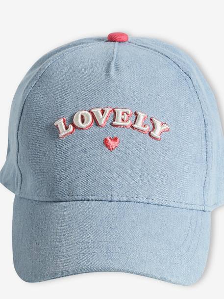 Boné em ganga 'lovely', para menina azul-ganga 