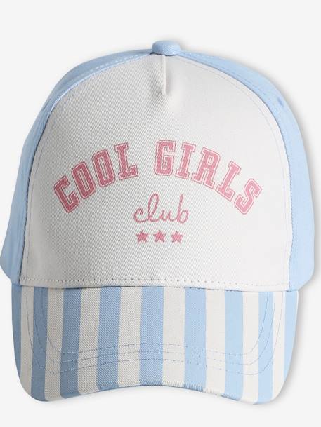 Boné 'Cool Girls Club', para menina riscas azuis+riscas rosa 