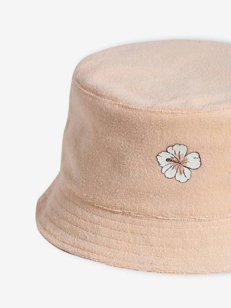 Chapéu tipo bob florido, reversível, para menina alperce-rosado 