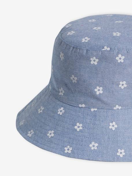 Chapéu florido estilo capeline, em ganga, para menina azul-ganga 