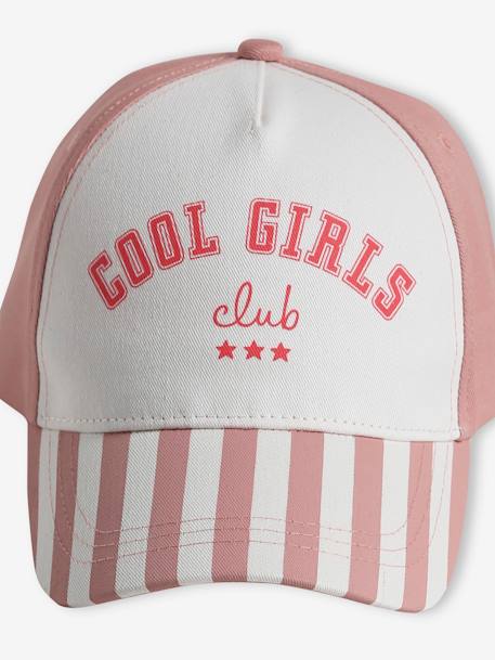 Boné 'Cool Girls Club', para menina riscas azuis+riscas rosa 