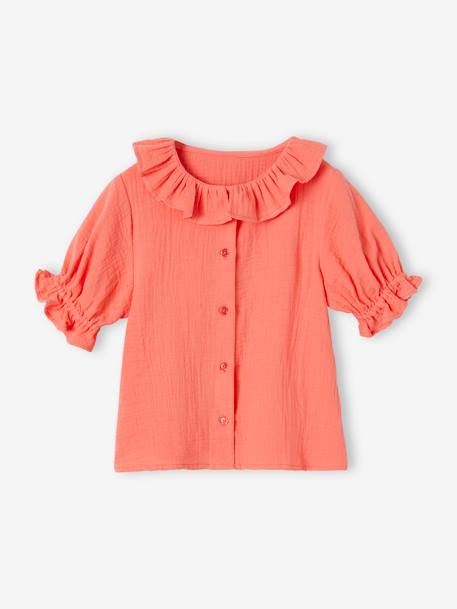 Blusa estampada com folhos, para menina-Menina 2-14 anos-Vertbaudet