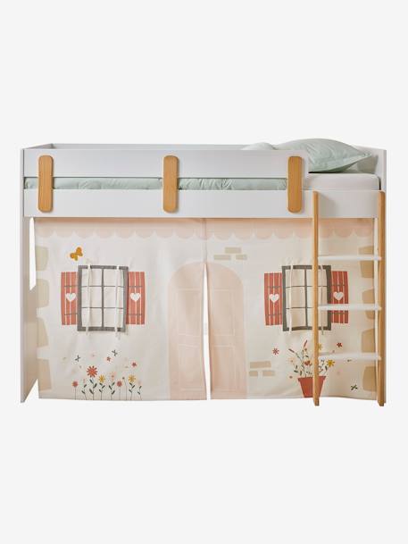 Tenda de cama Cavaleiro, para cama mezanino de altura média, Everest branco estampado 