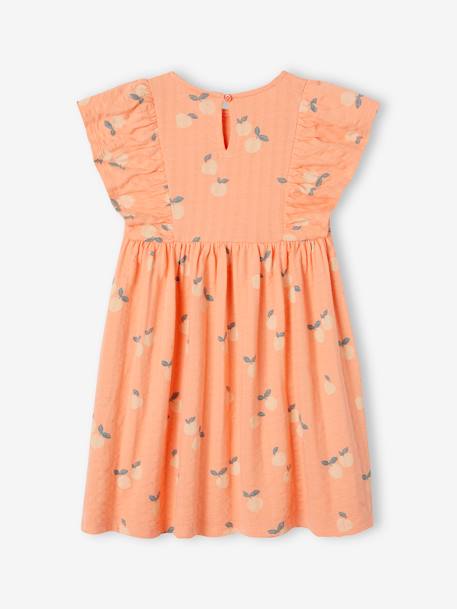 Vestido às flores, em malha com relevo, para menina cru+rosa-bombom+tangerina 