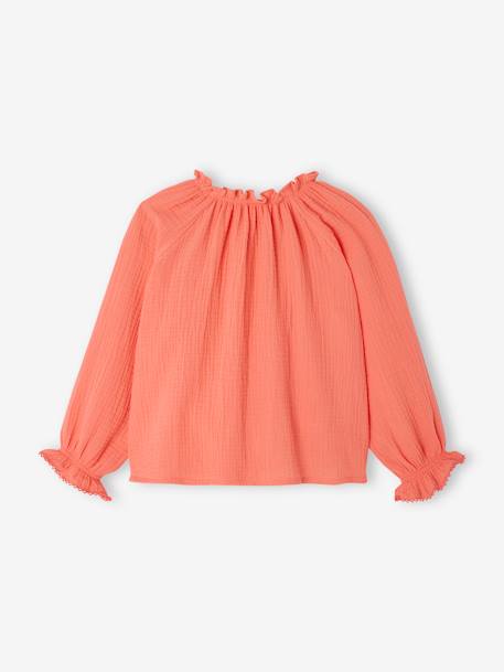 Blusa larga, em gaze de algodão, para menina coral 