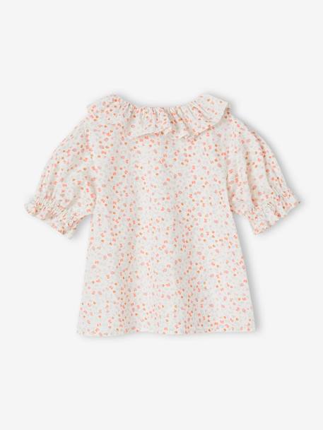 Blusa com folho na gola, em gaze de algodão, para menina coral+cru 