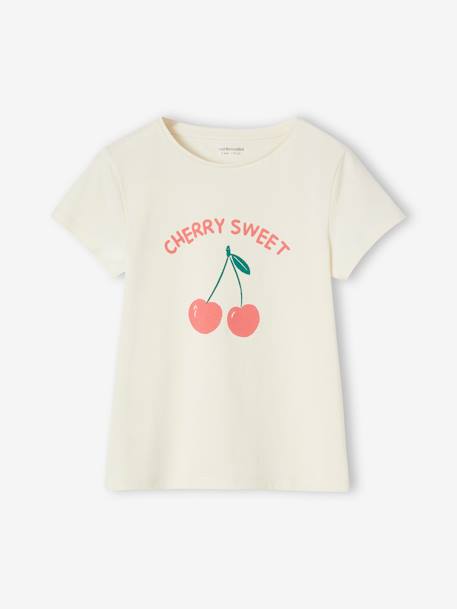 T-shirt com mensagem, para menina baunilha+coral+marinho+morango+rosa-bombom+verde-abeto+vermelho 