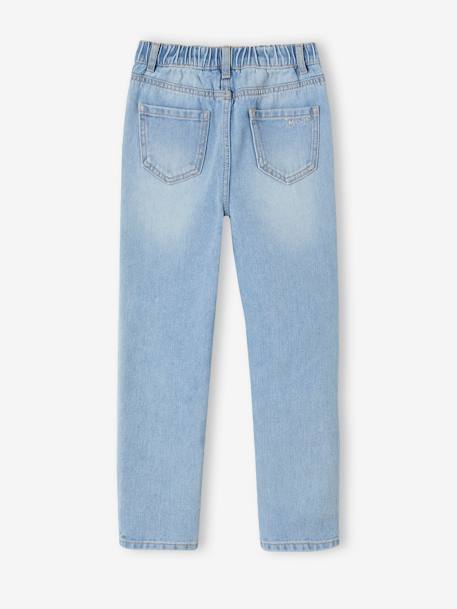 Jeans Mom fit morfológicos, para menina, medida das ancas ESTREITA azul-ganga+double stone+stone 