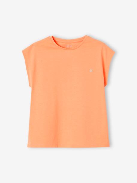 T-shirt lisa Basics, mangas curtas, para menina coral+tangerina 