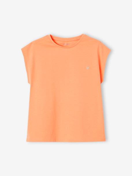 T-shirt lisa Basics, mangas curtas, para menina coral+cru+tangerina 