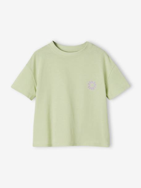 T-shirt lisa Basics, mangas curtas, para menina azul-turquesa+rosa-bombom+verde amêndoa 