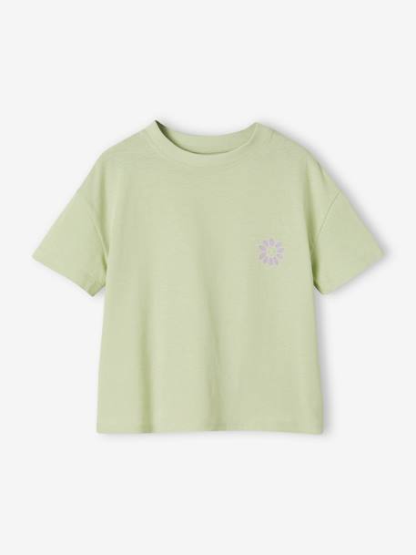 T-shirt lisa Basics, mangas curtas, para menina rosa-bombom+verde amêndoa 