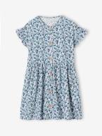 Vestido às flores com botões, para menina azul+azul-azure+cru+marinho 