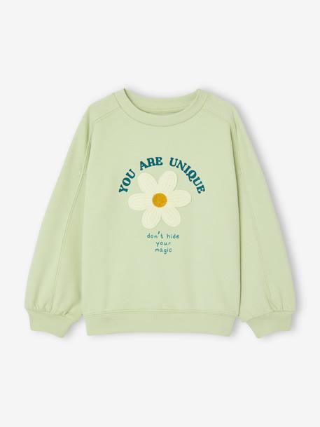 Sweat com detalhes fantasia, para menina verde amêndoa 