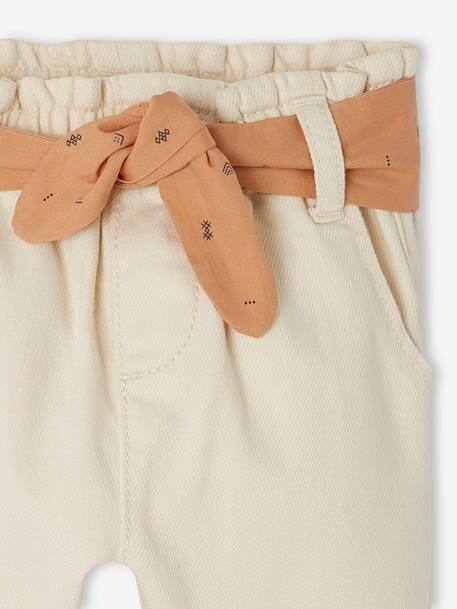 Calças paperbag com cinto, para bebé cru+líquen+rosa-pálido 